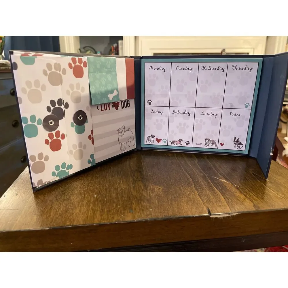Dog Themed Tri-Fold Weekly Planner Pet Animal Sticky Notes Love your dog